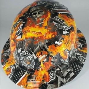 New Full Brim Hard Hat Custom Hydro Dipped FIRE FIGHTER. Free Shipping